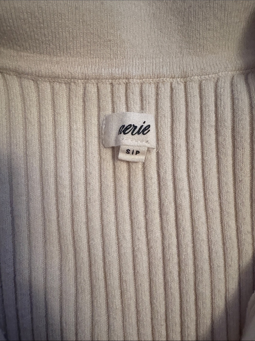 aerie Cream Ribbed Button-Down Collared Top - Picture 2 of 2